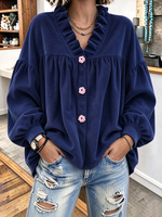 Casual Streetwear Ruffled Floral-button Oversized Blouse
