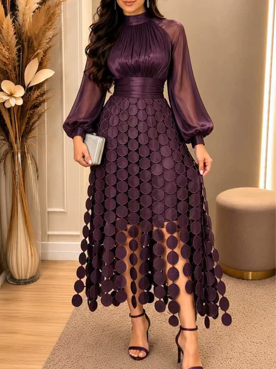 Elegant Patchwork Dress With Tassels