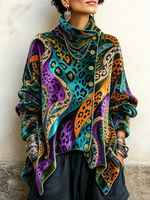 Chic Cozy Bohemian Animal Print Velvet Top