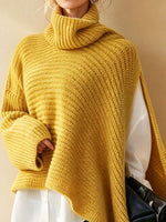 Oversized Turtleneck Asymmetric Hem Knit Poncho Sweater
