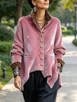 Elegant Chic Leopard Print Pink Velvet Jacket