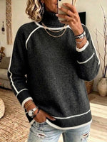 High-neck Raglan Knit Sweater With Contrasting White Trim