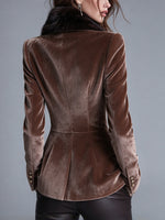 Exquisite And Elegant Velvet Slim-fit Blazer With A Fur Collar