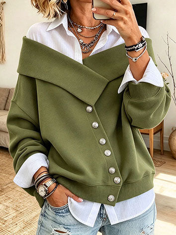 Relaxed Casual Off Shoulder Layered Sweatshirt