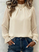 Long-sleeve Top With A Mock Neck And Paneled, Wavy-patterned Chiffon
