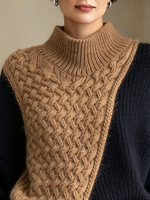Modern Cozy Colorblock Cable-knit Mock Neck Sweater