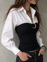 Chic Faux-layered Spliced knit Top