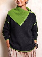 Contrast Trim Asymmetric Zip Knit Pullover