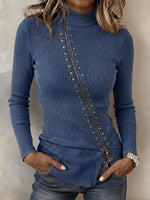 Chic Asymmetric Zip Ribbed Top