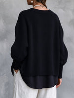Chic Layered-Look Ribbed Knit Pullover