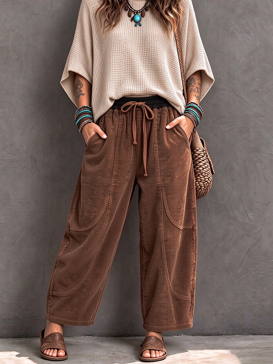 Casual Corduroy Harem Pants With Elastic Waist
