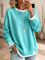 Casual Layered False Two-piece Waffle Knit Pullover