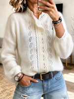 Chic Openwork Mohair-blend Knit Cardigan