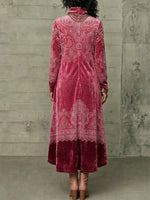 Paisley-print Velvet Dress With A High Neck And Asymmetric Hem