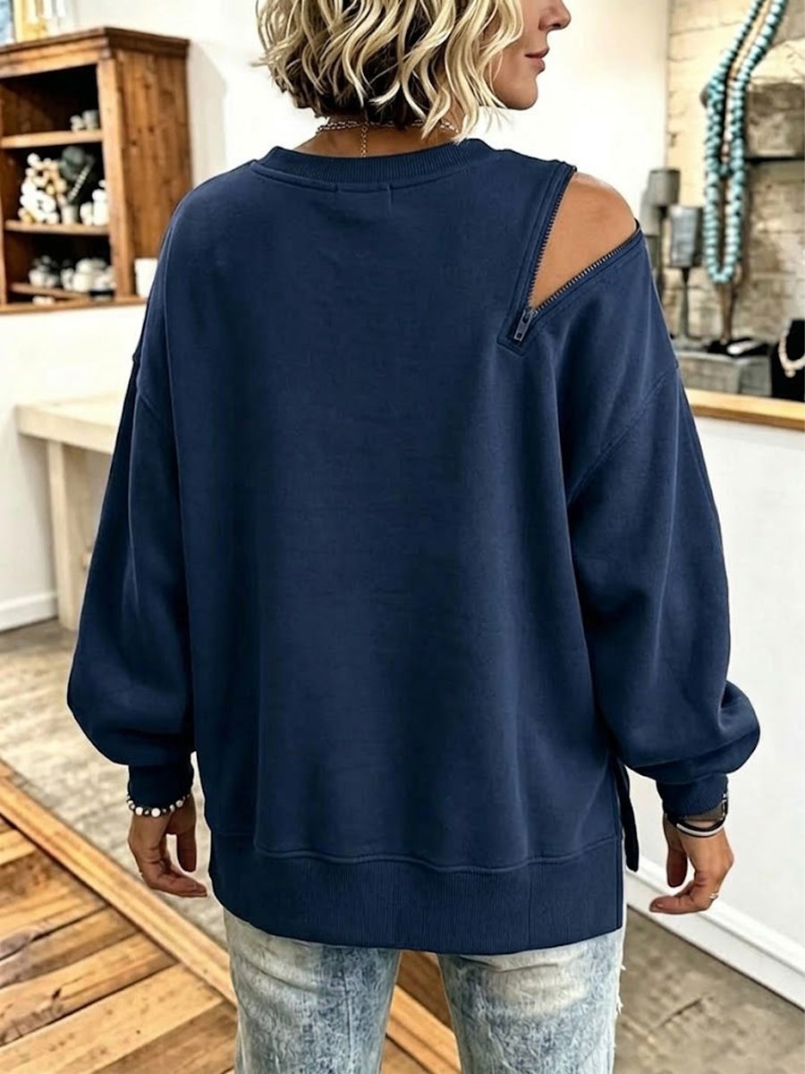 One-shoulder Sweatshirt With A Side Zipper And Lantern Sleeves