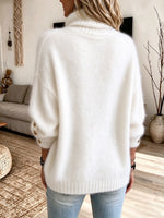 Elegant Button-Accented Turtleneck Mohair Knit Pullover