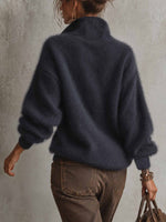 Fuzzy Wool-blend Half-zip Knit