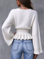 Cozy Mohair V-Neck Peplum Knit Pullover