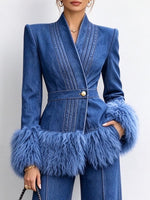 Women's Tailored Denim Jacket with Faux Fur Trim
