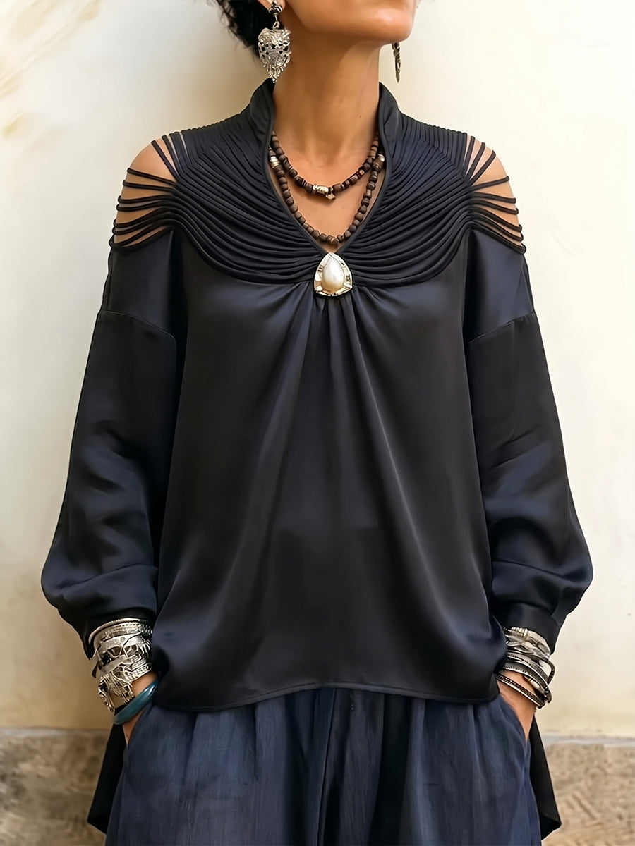 Chic Strappy-Detail Satin Blouse