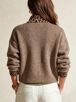 Leopard-paneled Knit Zip-up Jacket