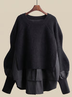 Chic Layered-Look Ribbed Knit Pullover