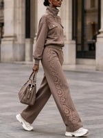 Two-piece Set: Casual Cotton Sweatshirt With Lace Detailing And Matching Pants