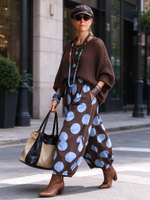 Casual Relaxed Brown Open-knit Mesh Sweater Top