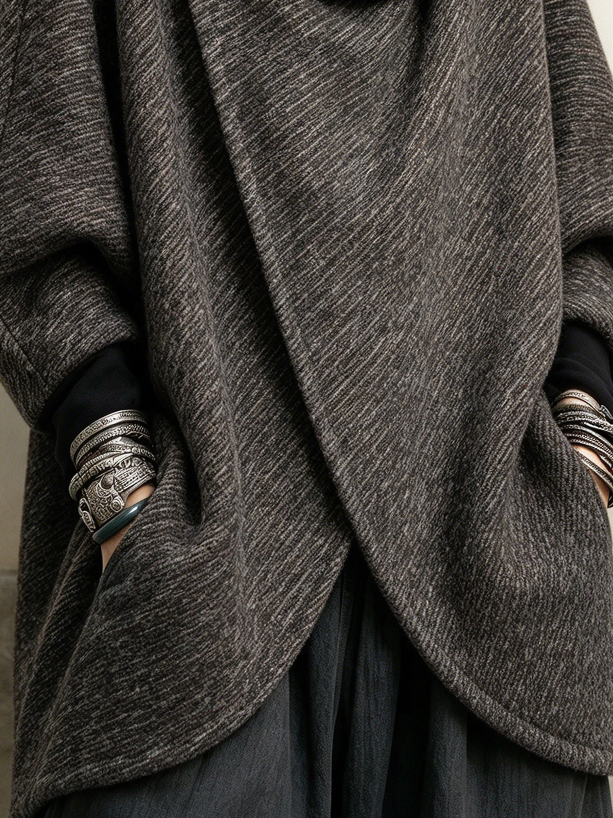 Oversized Asymmetrical Wool-blend Hooded Pullover Coat
