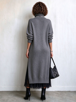 Asymmetric Side-button Turtleneck Cozy Midi Sweater Dress