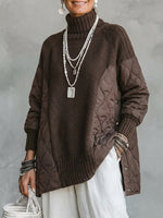 Cozy Turtleneck Quilted-Panel Knit Pullover