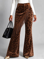 Women's Leopard Print Flare Pants With Asymmetrical Fringe