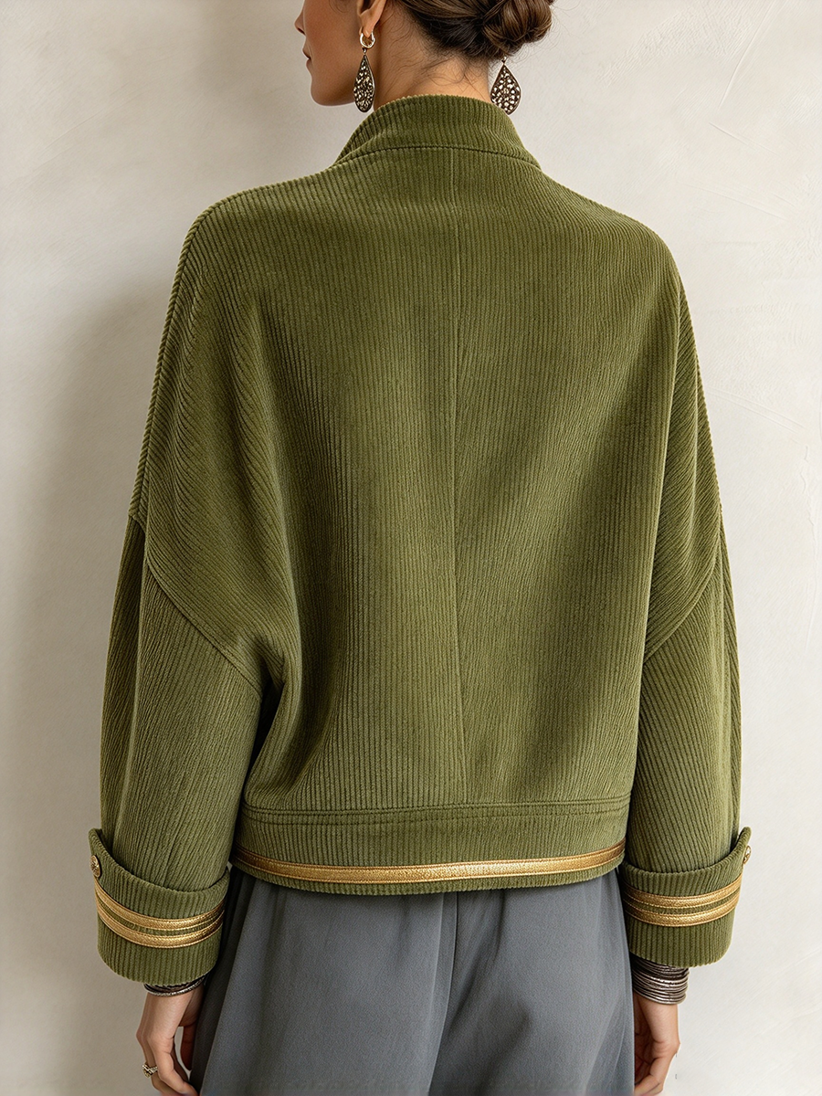 Casual Chic Retro Corduroy Military Cropped Jacket
