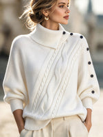 Cozy Asymmetric Cable-knit Turtleneck Sweater