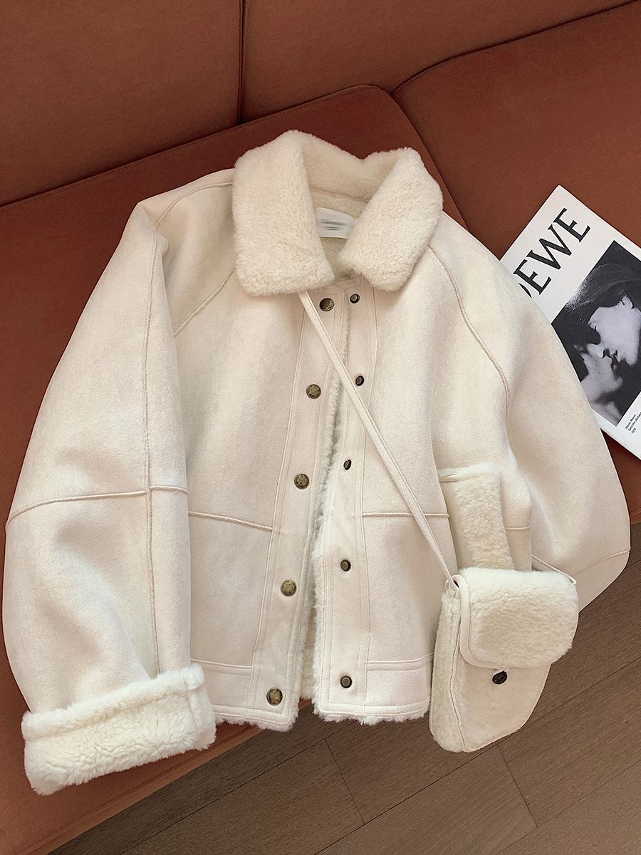 Casual Warm Faux Suede And Sherpa Jacket