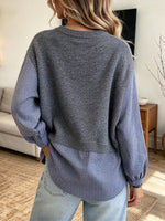 Casual Patchwork Cotton-plaid Knit Top