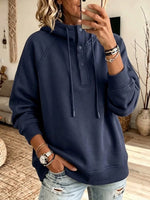 Relaxed-fit Casual Hooded Sweatshirt With A Partial Button Placket And Drawstring