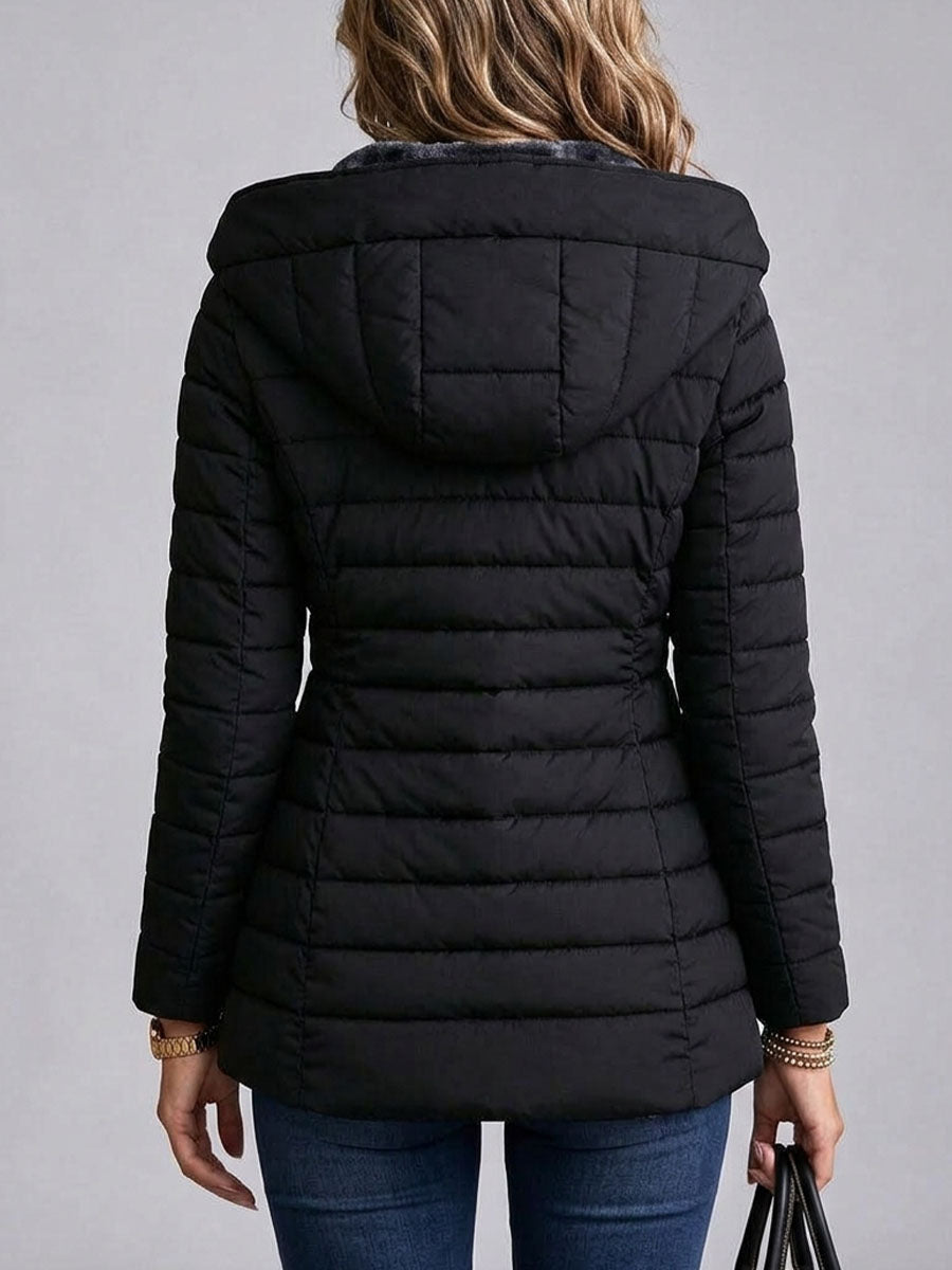Women's Hooded Quilted Puffer Jacket With Faux Fur Lining
