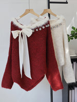 Christmas Knit Sweater With Plush Trim