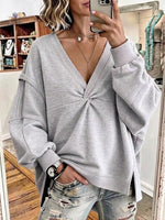 V-neck Drop-shoulder Sweatshirt With A Front Twist Detail