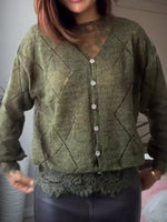 Two-piece Set Featuring A Chic Lace Inner Top And An Openwork Knit Cardigan