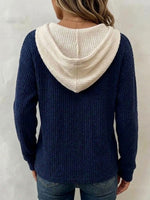 Women's Casual Color-block Hooded Half-button Top
