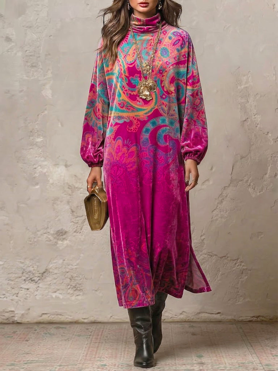 Vintage-style Paisley Print Velvet Maxi Skirt