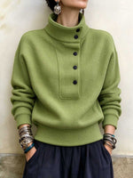 Women's Asymmetrical Button Collar Waffle Knit Sweater