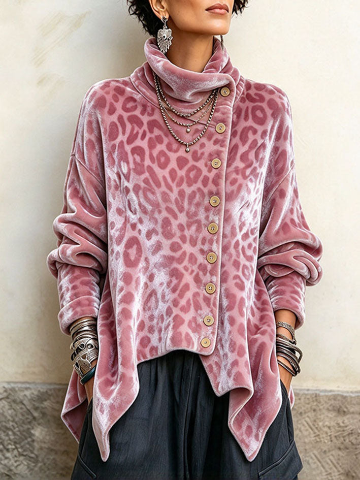 Chic Cozy Pink Leopard Print Velvet Top