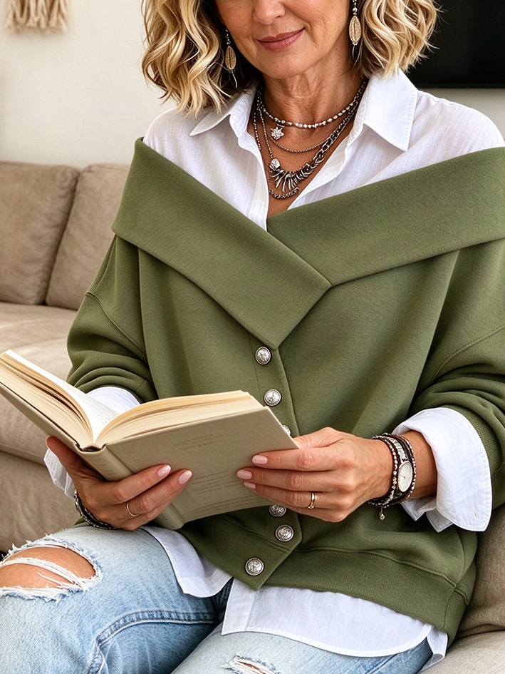 Relaxed Casual Off Shoulder Layered Sweatshirt
