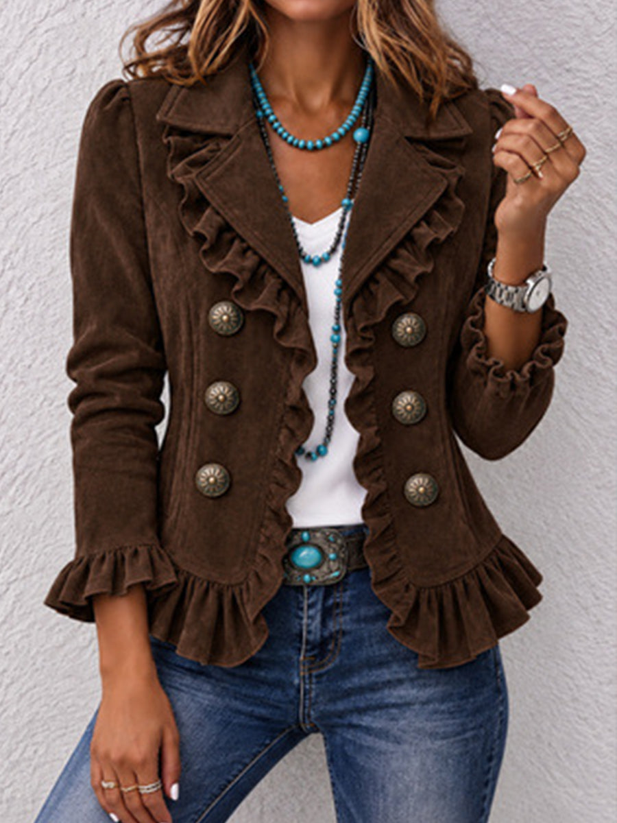 Vintage Ruffle-Trim Corduroy Blazer