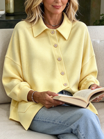 Casual Asymmetric Lapel Button Up Sweatshirt