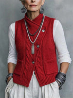 Two-piece Set: Cozy Cable-knit Vest And Long-sleeved Cotton Knit Top