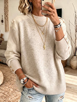 Cozy Suede Pacthwork Textured Button-Detail Knit Pullover